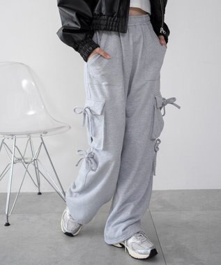 WEGO 【ウエストゴム】リボンカーゴスウェットパンツ