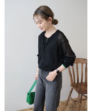 AMERICAN HOLIC バイカラーシアーニットカーディガン Black