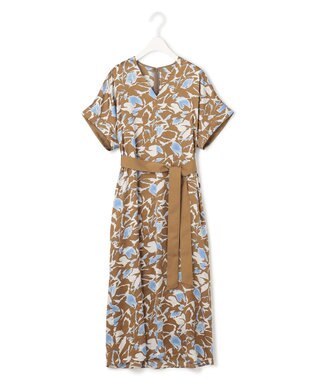 ICB 【洗える】 ウォーターフラワープリント ワンピース キャメル系柄