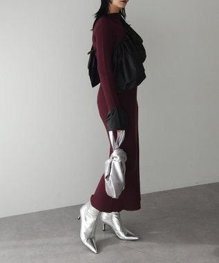 Green Parks フリルベルト付ニットワンピース Bordeaux