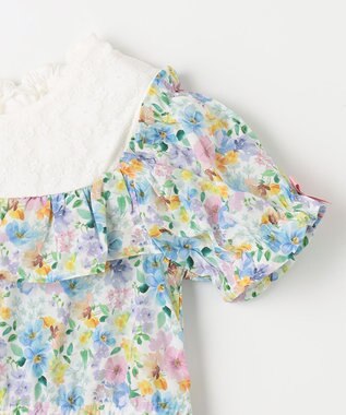 ANY KIDS オンオフショルダー ガーリー ワンピース ホワイト系花柄