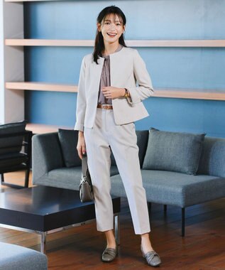 Tiaclasse L 【ダブルクロス】ノーカラージャケット グレージュ