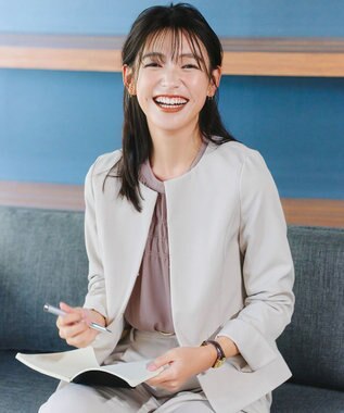 Tiaclasse L 【ダブルクロス】ノーカラージャケット グレージュ