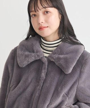earth music&ecology ファーショートコート チャコールグレー