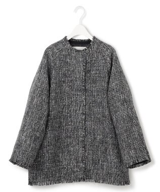 ICB L スパングルツイード ノーカラーコート ブラック×オフホワイト系