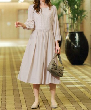 Tiaclasse L 【洗える】レース切替ワンピース ライトベージュ
