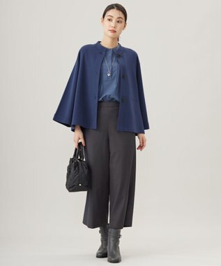 J.PRESS LADIES L 【洗える】T/Rウォッシャブルギャバ マリン パンツ チャコール系