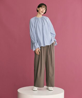 #Newans 【洗濯機可】フルギャザーブラウス ブルーストライプ