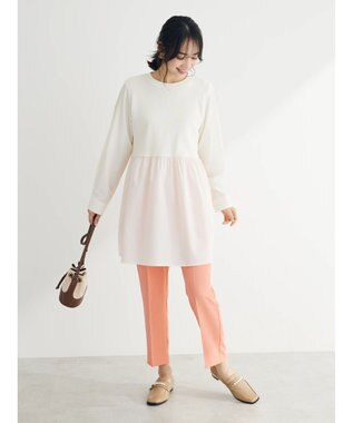 Green Parks リブドッキングカットソーボリュームチュニック Ecru