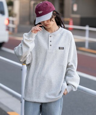 WEGO 【ユニセックス着用ITEM/MLサイズ展開/裏起毛】ショートドロストヘンリーネックプルオーバー アッシュグレー