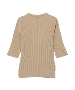 YECCA VECCA ハイネック5分袖リブニット Gray Beige