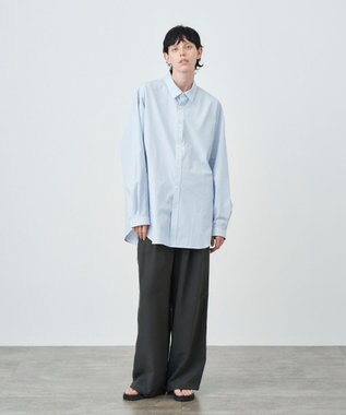 ATON SHRINK BROAD | オーバーサイズシャツ - UNISEX BLUE STRIPE