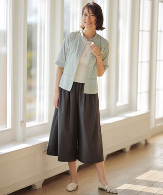 J.PRESS LADIES L エアリースパンボイル ガウチョ パンツ スレートブラウン系