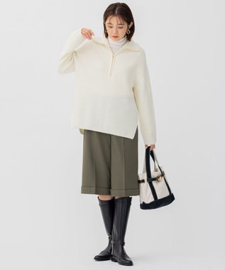 23区 L 【洗える】ウールコード ハーフジップ ニット アイボリー系