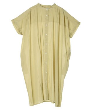 Green Parks インド綿　パイピングバンドカラーシャツチュニック Light Green