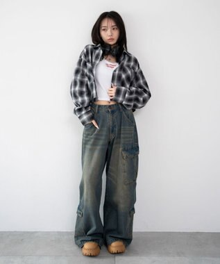 WEGO ショートチェックシャツ ブラック