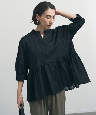 UNFILO ペプラム ギャザーブラウス ブラック