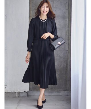 ANY SIS 【洗える】ノーブルプリーツ ワンピース ネイビー