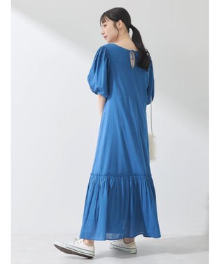 earth music&ecology コットンボイルパフスリーブワンピース Blue