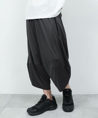 WEGO 【機能性パンツ/ウエストゴム】サルエルパンツ ブラック中濃色