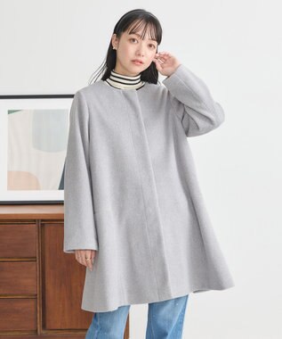 earth music&ecology ファーカフスノーカラーコート 杢グレー