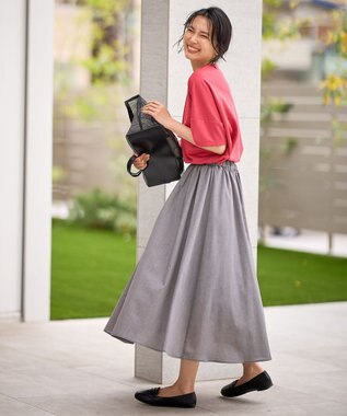 ANY 【ウエストゴム】シャンブレーライクフレアスカート チャコール