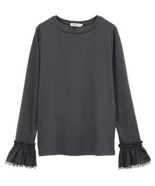 earth music&ecology フリルスリーブリブプルオーバー Charcoal Gray