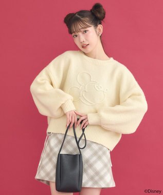 earth music&ecology Disney/ミッキーコード刺繍ニットプルオーバー アイボリー