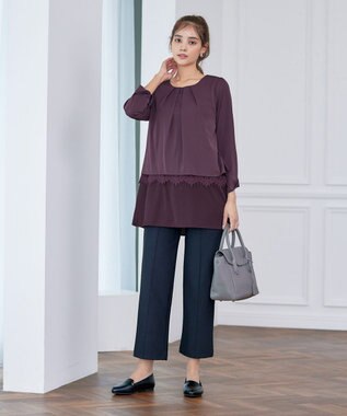 Tiaclasse 【洗える】レースコンビチュニックブラウス パープル