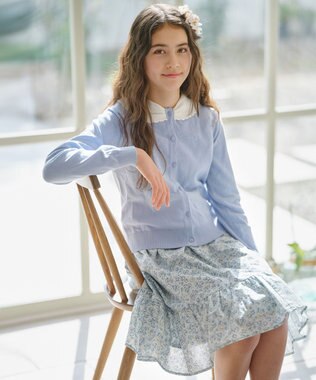 組曲 KIDS 【150-160㎝】リボンカラー カーディガン サックスブルー系