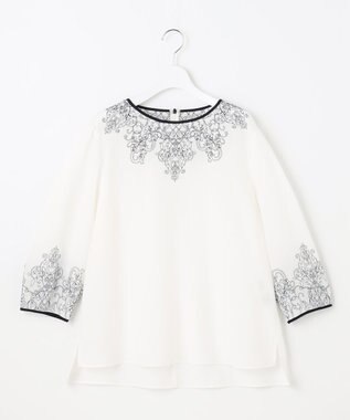 自由区 S 【洗える】コードエンブロイダリーボートネック ブラウス オフ