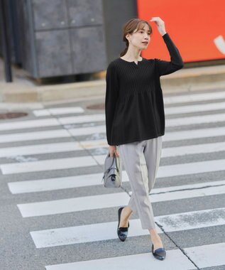 Tiaclasse 【洗える】リブ切り替えフレアニットトップス ブラック