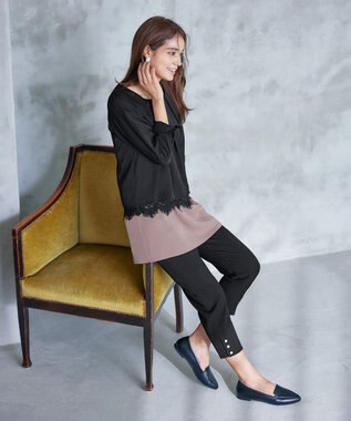 Tiaclasse 【洗える】レースコンビチュニックブラウス ブラック