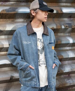 WEGO 【ユニセックス着用ITEM/MLサイズ展開】ワーカーズZIPデニムジャケット デニム中濃加工色