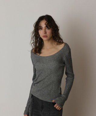 ラメリブクルーネックトップ