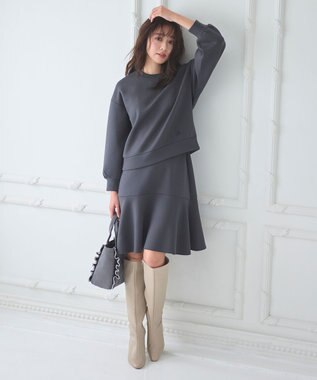 Feroux 【洗える・セットアイテム】バックリボンダンボール セットアップ グレー系