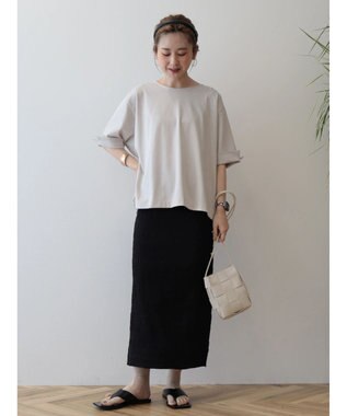 AMERICAN HOLIC 接触冷感バックタック袖折り返しカットプルオーバー Gray Beige