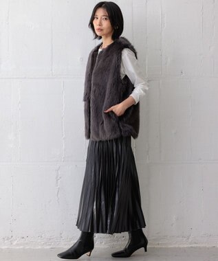 23区 【洗える】レザーライクプリーツ スカート グレー系