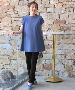 Tiaclasse 【接触冷感】 フレンチスリーブフレアカットソー ブルー