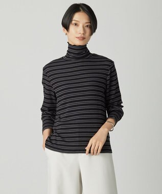 カシミヤシルク シアーリブ ボーダー タートル カットソー