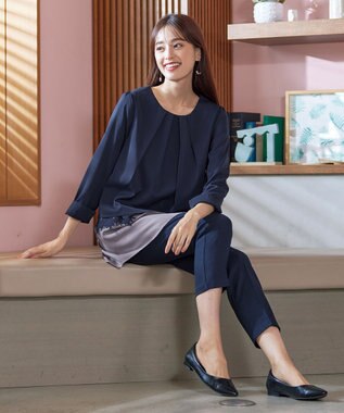 Tiaclasse 【洗える】レースコンビチュニックブラウス ネイビー