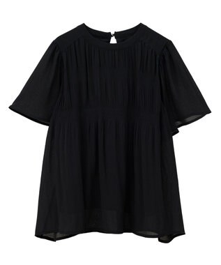 earth music&ecology マジョリカプリーツ半袖ブラウス Black