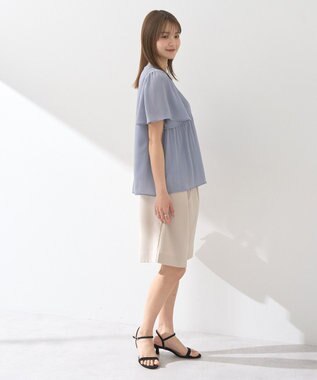 earth music&ecology マジョリカプリーツ半袖ブラウス Sax