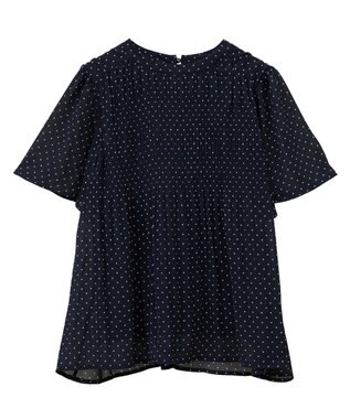 earth music&ecology マジョリカプリーツ半袖ブラウス Dot Navy