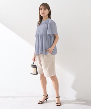 earth music&ecology マジョリカプリーツ半袖ブラウス Sax