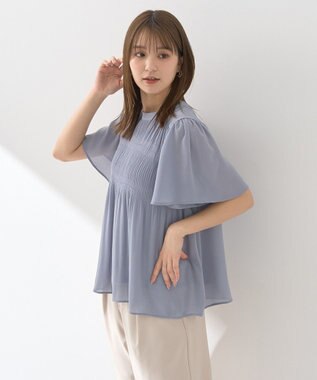 earth music&ecology マジョリカプリーツ半袖ブラウス Sax