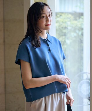 ANY ミラノリブニットポロ ブルー