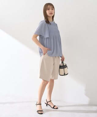 earth music&ecology マジョリカプリーツ半袖ブラウス Sax