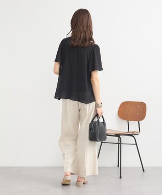 earth music&ecology マジョリカプリーツ半袖ブラウス Black