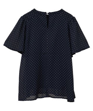 earth music&ecology マジョリカプリーツ半袖ブラウス Dot Navy